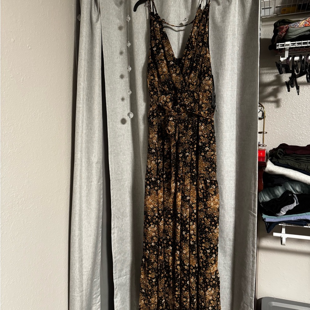 Floral Maxi Dress in Black and Gold